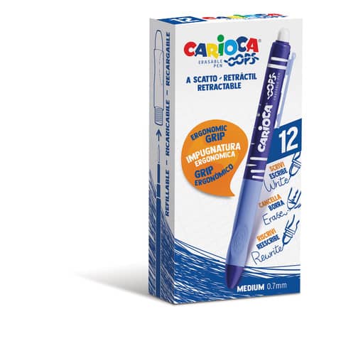 Penne a scatto cancellabili Carioca OOPS inchiostro termosensibile M 0,7 mm conf. da 12 blu - 43043/02